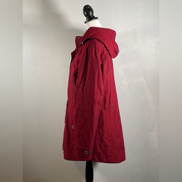 Giacca Maroon Hooded Full Zip Up Button Down Drawstrings Long Sleeve Jacket XL - Picture 5 of 9